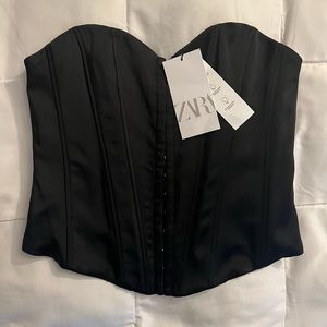 Zara- Black Satin Effect Corset Style Top Size M.